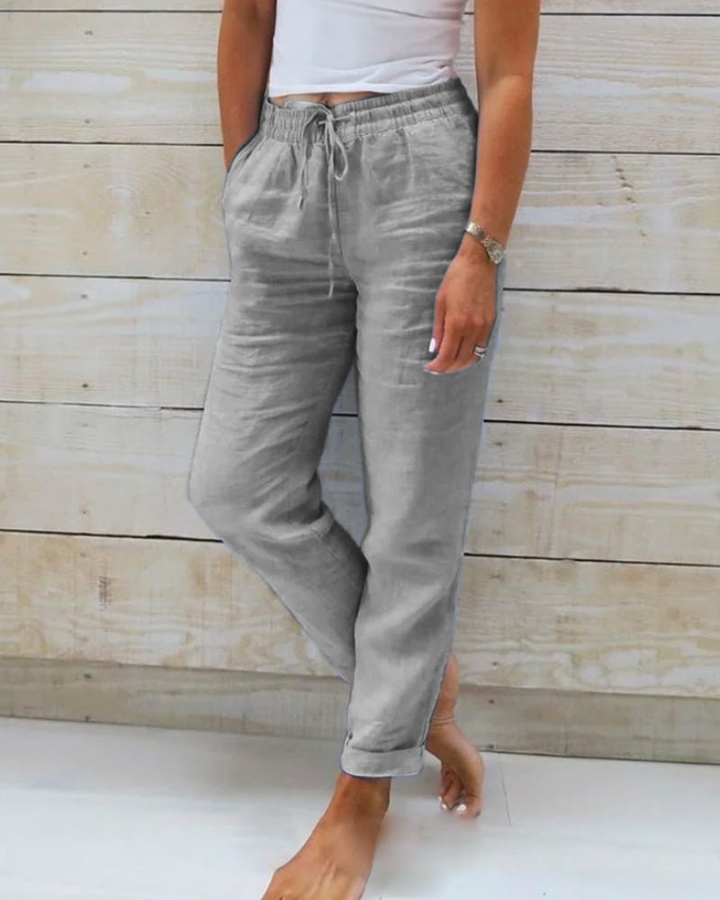 High Waist Drawstring Tapered Linen Pants 3