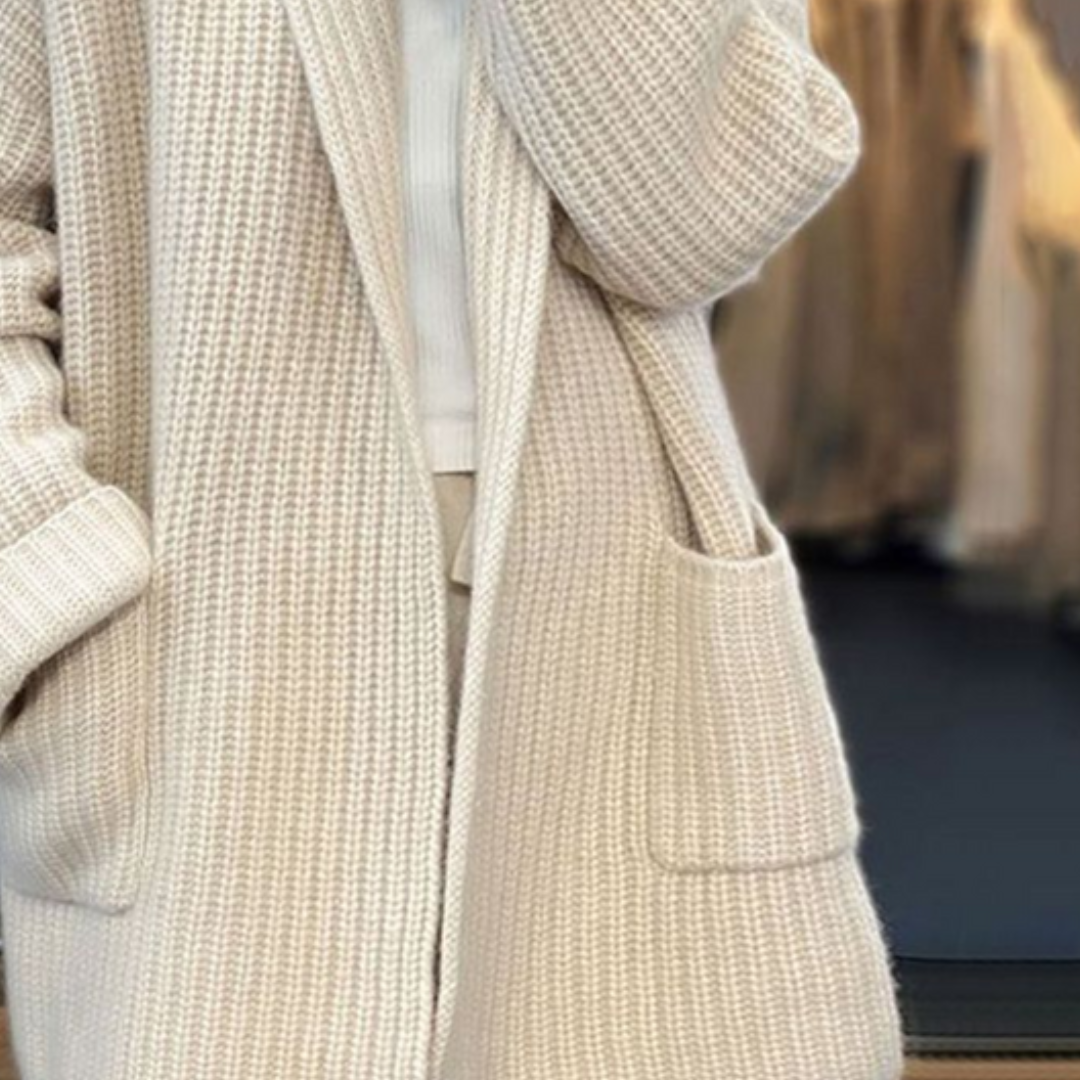 Shawl Collar Longline Pocket Chunky Knit Open Cardigan 4