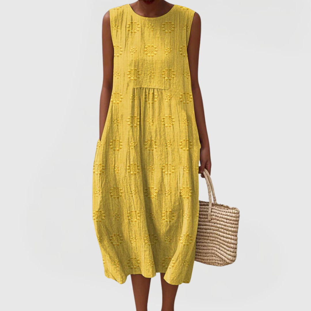 Floral Jacquard Textured Sleeveless Pocket Midi Dress 6