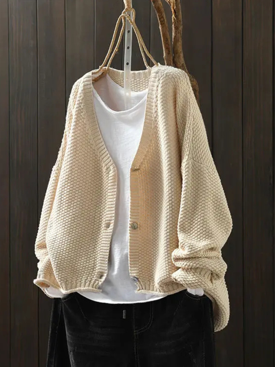 V-Neck Button Front Chunky Knit Oversized Cardigan 3