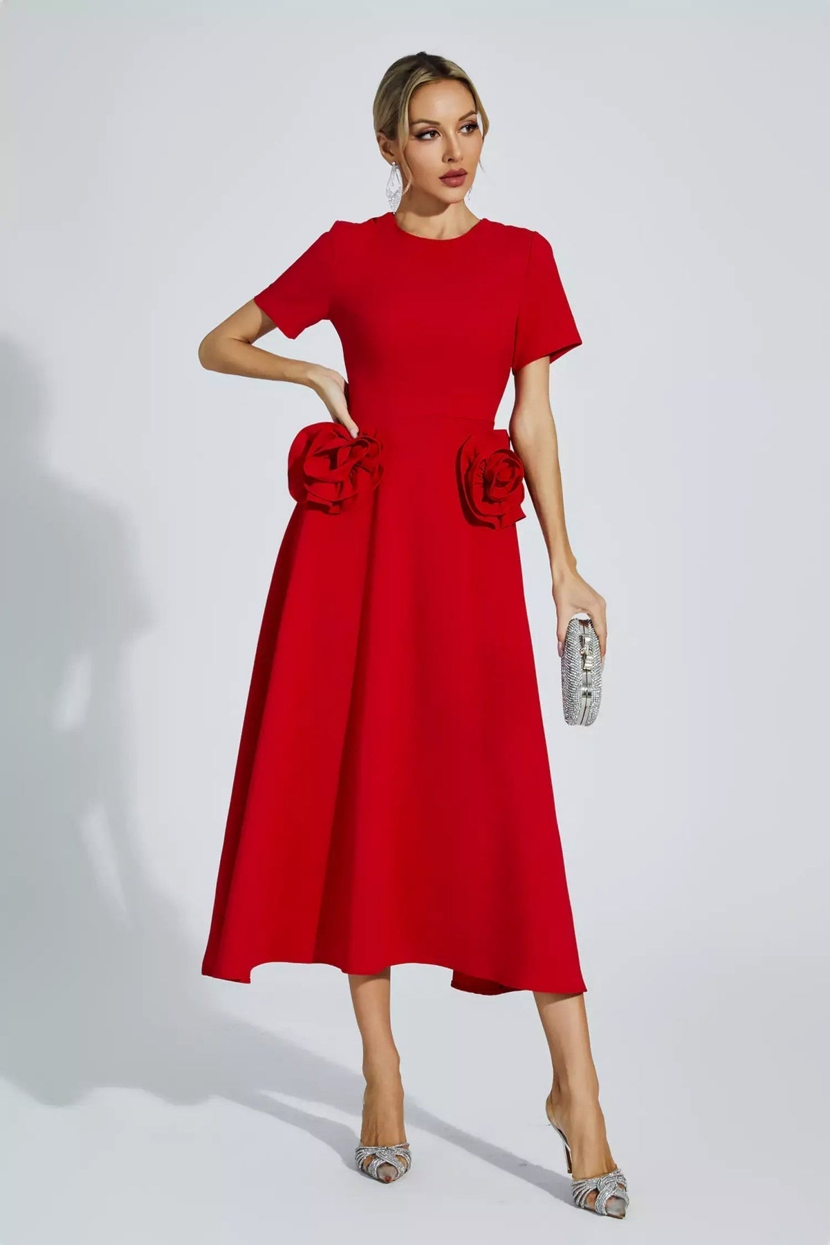 Short Sleeve Pocket Fit and Flare Midi Dress - View 5