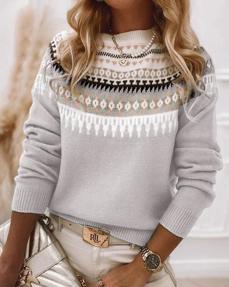 Crew Neck Long Sleeve Fair Isle Sweater 2