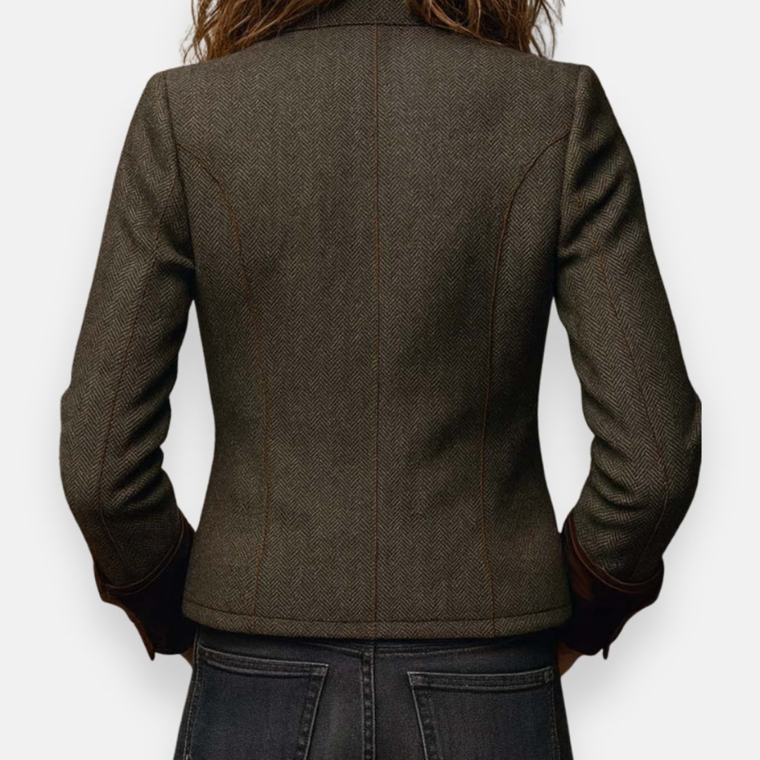 Herringbone Flap Pocket Suede Trim Tweed Jacket 4