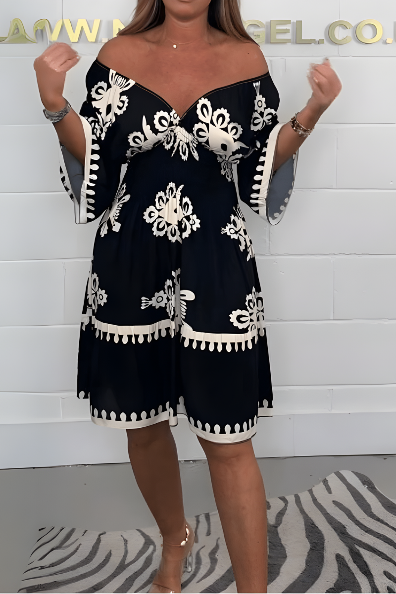 Folk Floral Print V-Neck Three Quarter Sleeve Tiered Midi Dress 3