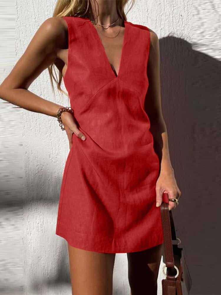 Deep V-Neck Wide Strap Shift Mini Dress - View 2