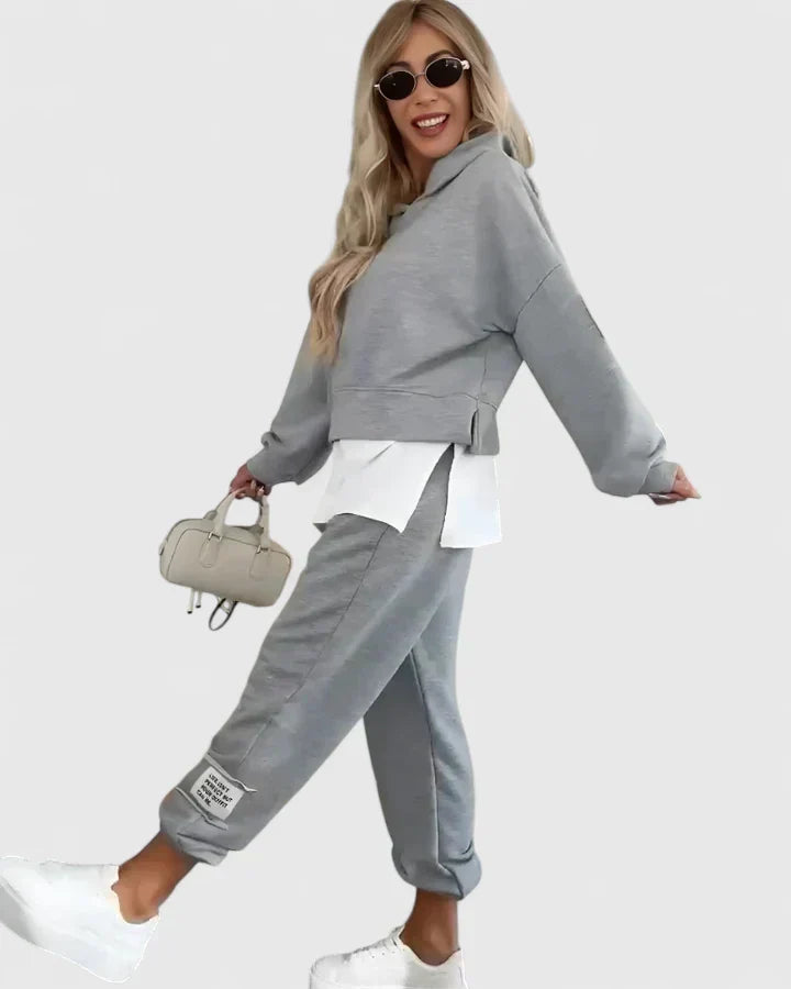 Hooded Layered Hem Sweatshirt and Jogger Two Piece Set 6