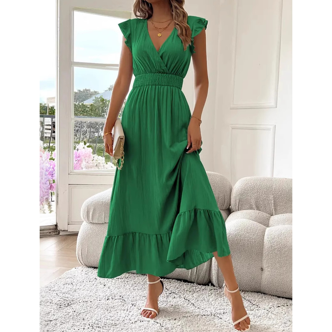 V-Neck Flutter Sleeve Shirred Waist Tiered Maxi Dress 3