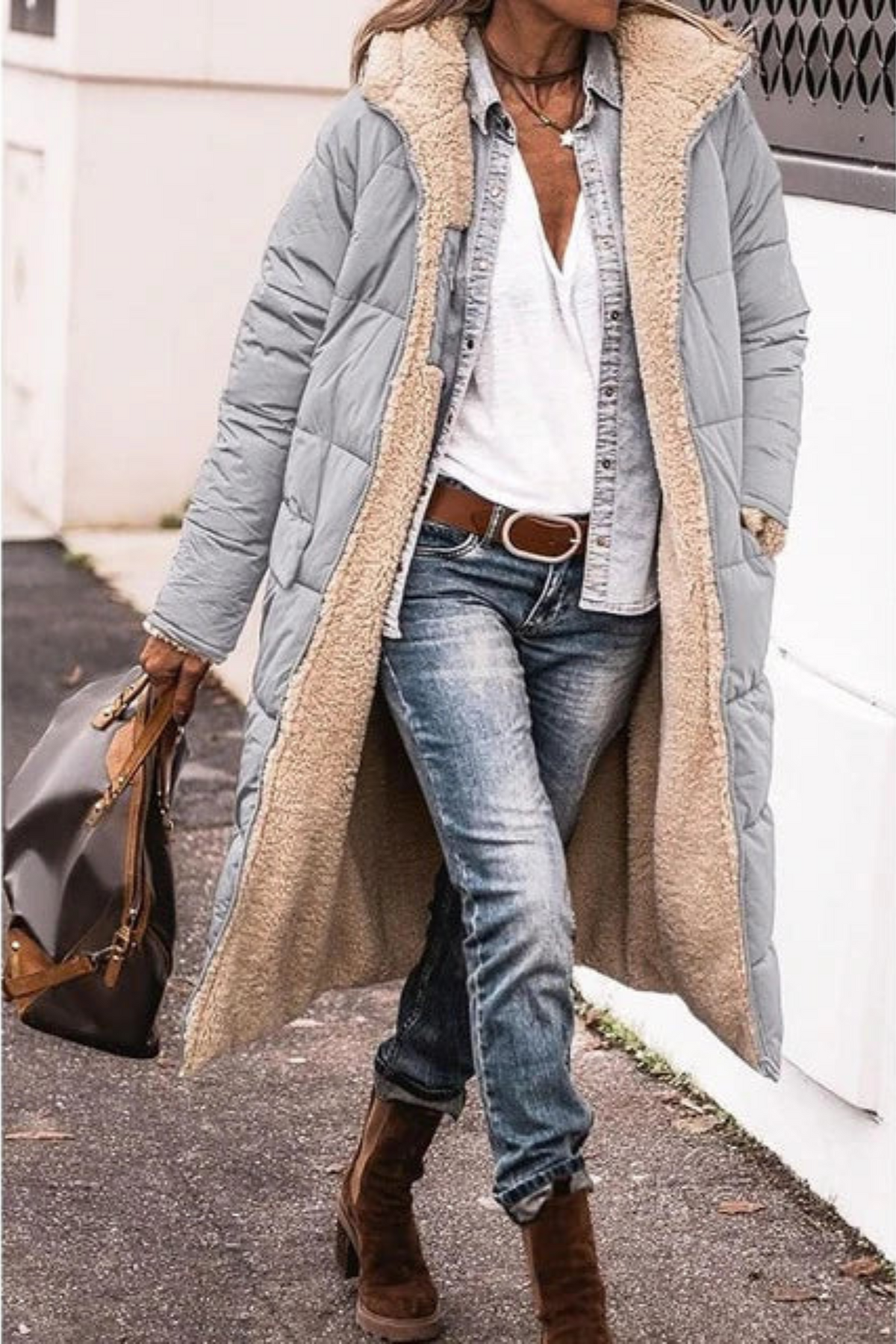 Reversible Sherpa Lined Quilted Longline Coat 13