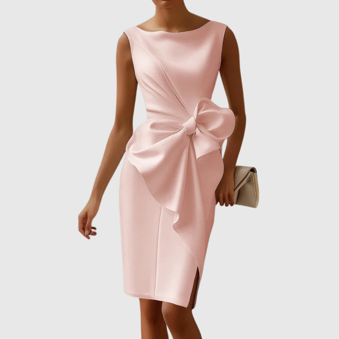 Boat Neck Sleeveless Side Bow Sheath Dress 4