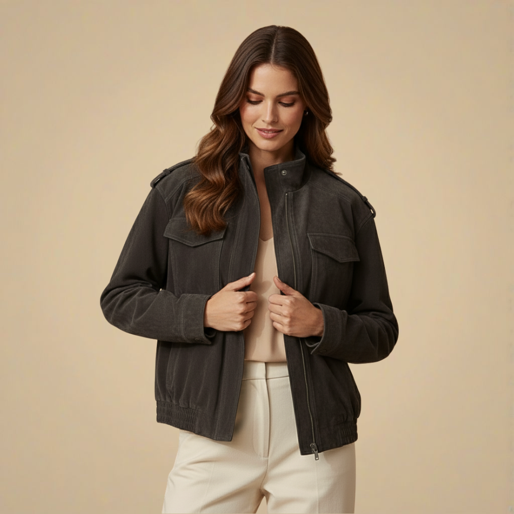 Stand Collar Zip Front Flap Pocket Utility Jacket 10