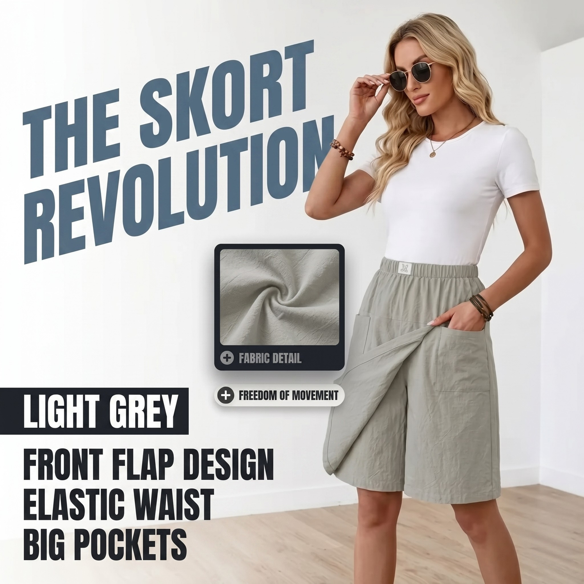 Elastic High Waist Wide Leg Bermuda Shorts 5