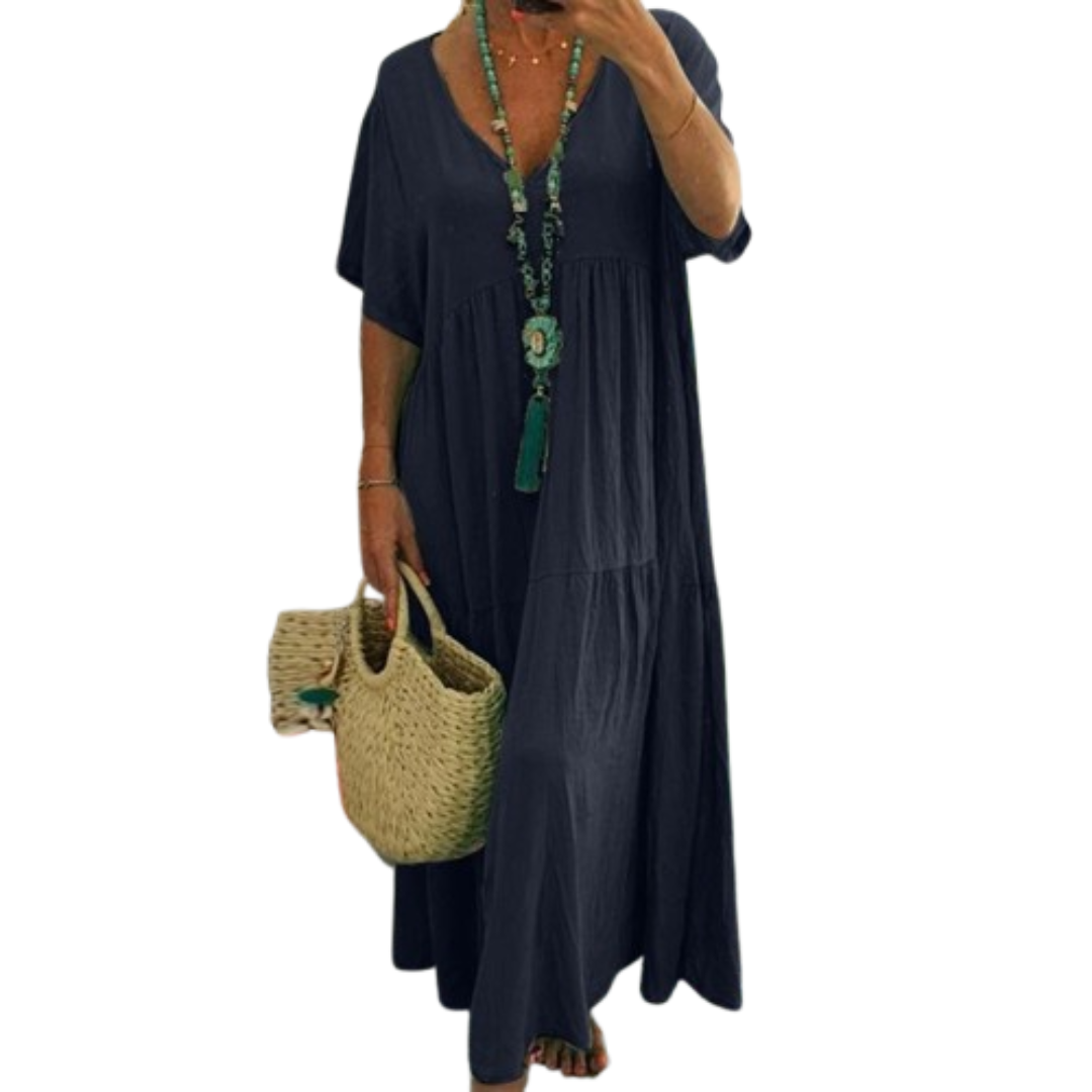 V-Neck Short Sleeve Tiered Boho Maxi Dress 3