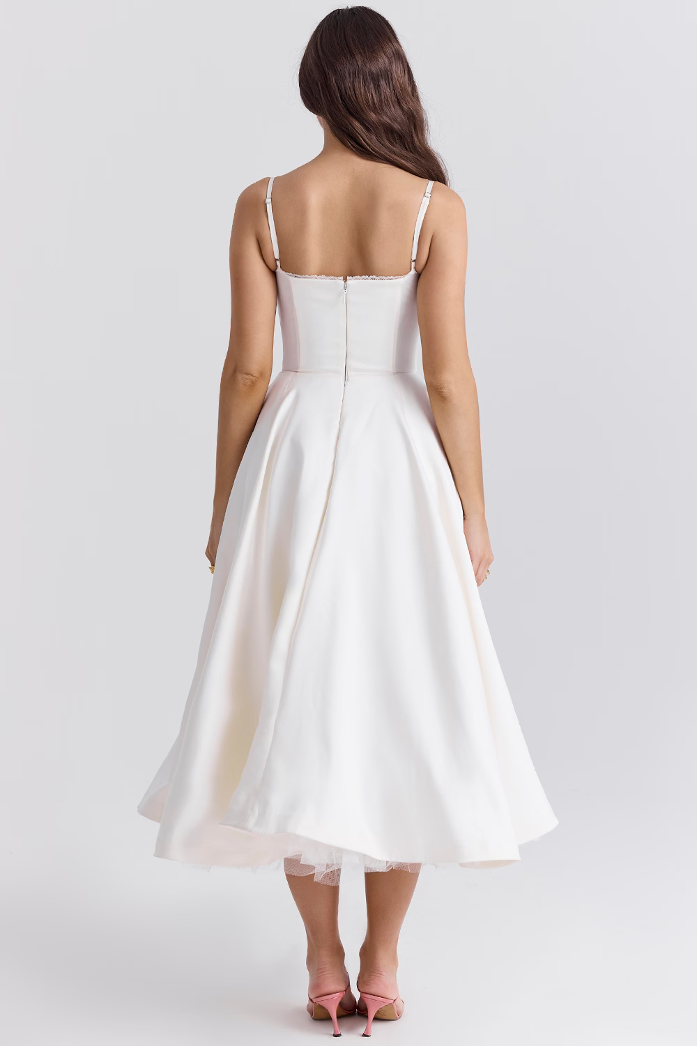 Spaghetti Strap Sweetheart Lace Trim Corset Midi Cocktail Dress - View 9