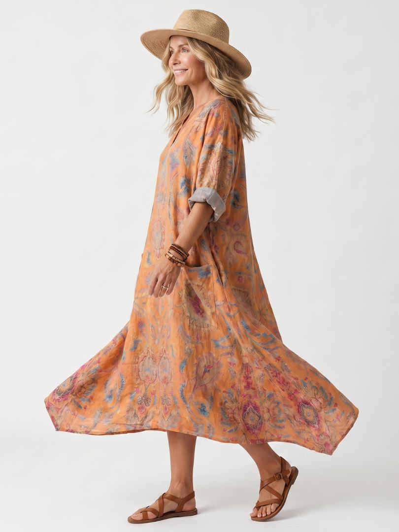 Paisley Print Notch Neck Oversized Pocket Maxi Dress 2