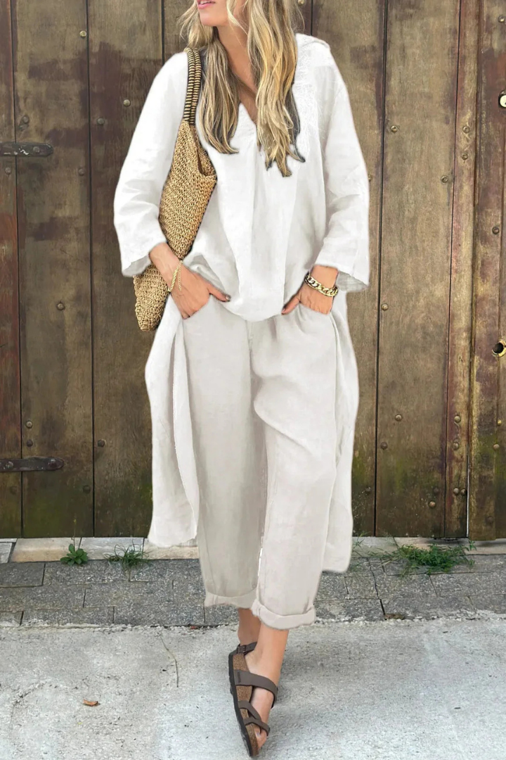 V-Neck Long Sleeve Tunic Top and Pants Two Piece Set 4