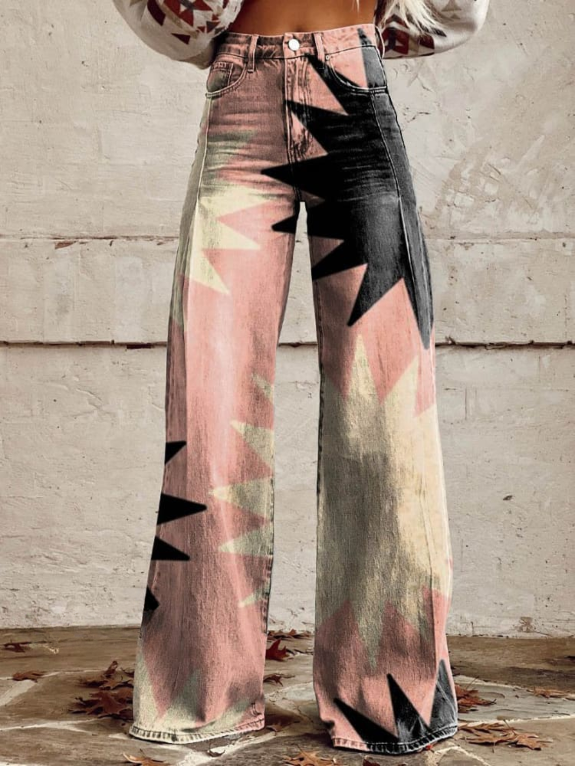 High Waist Abstract Print Wide Leg Jeans 3