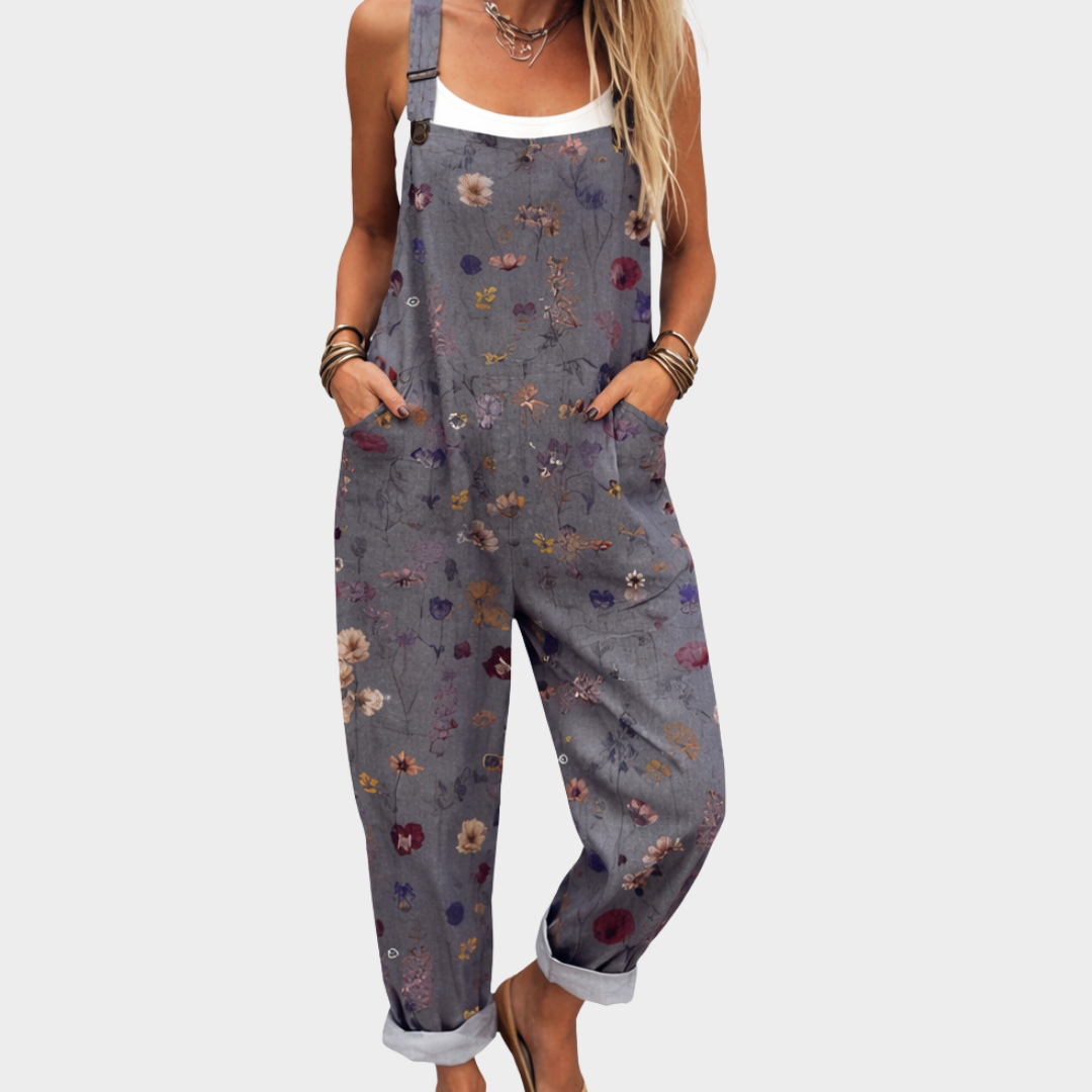 Floral Print Wide Leg Overall Jumpsuit 2