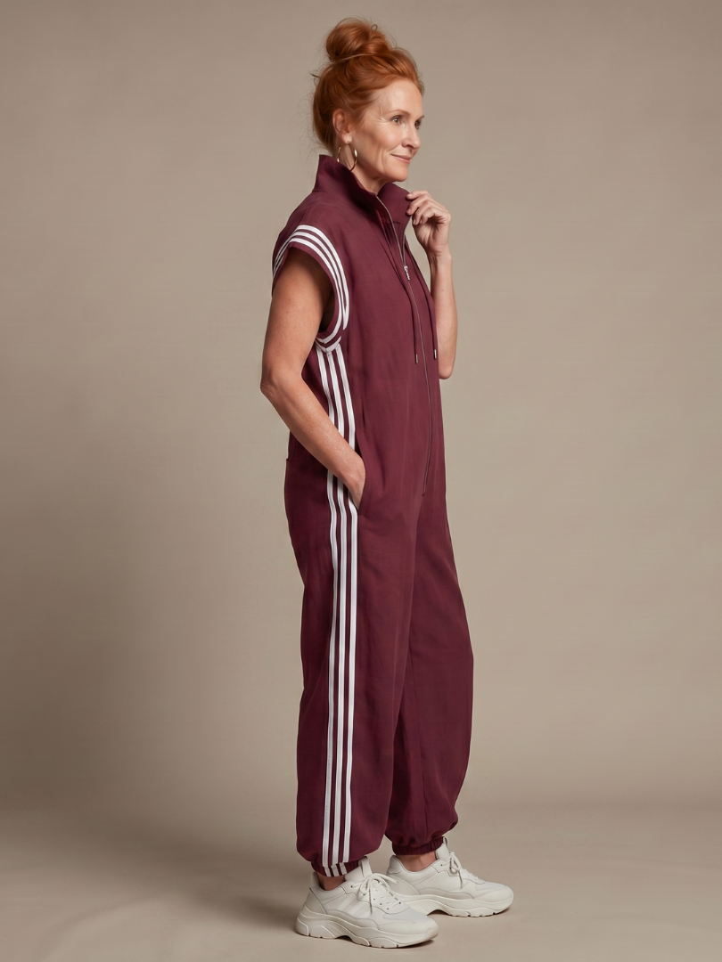 Zip Front Side Stripe Sleeveless Jogger Jumpsuit 2