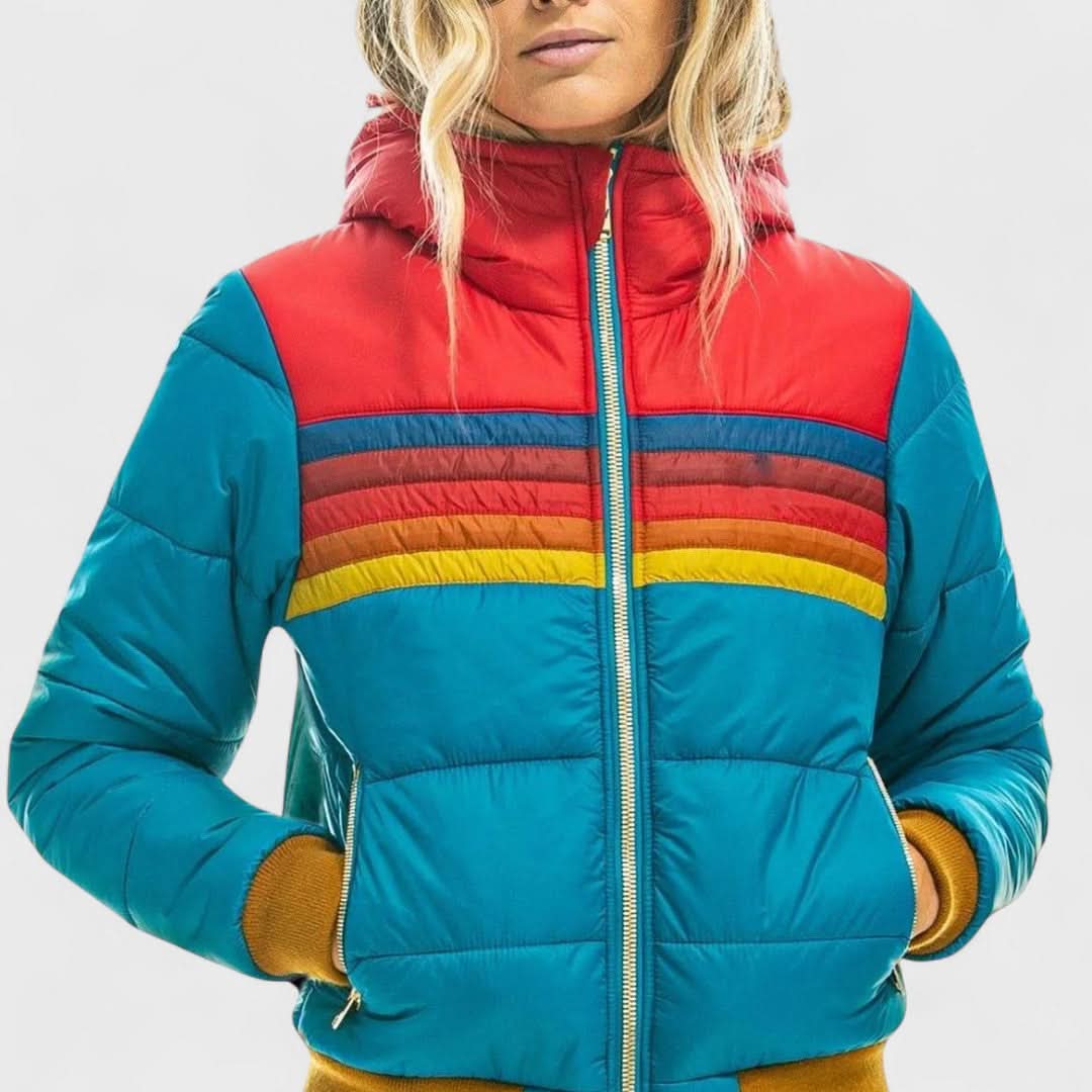 Striped Hooded Zip Front Puffer Jacket 3