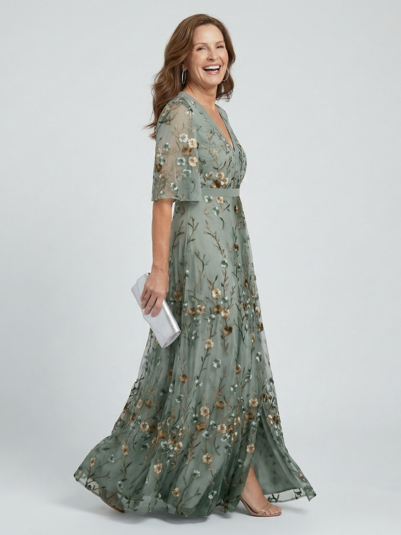Floral V-Neck Half Sleeve Wrap Maxi Dress 2