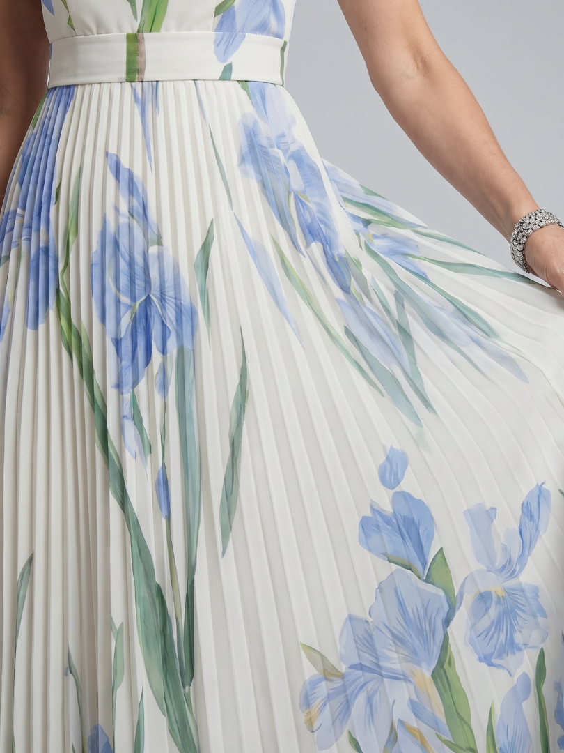 Floral Square Neck Sleeveless Pleated Maxi Dress 4