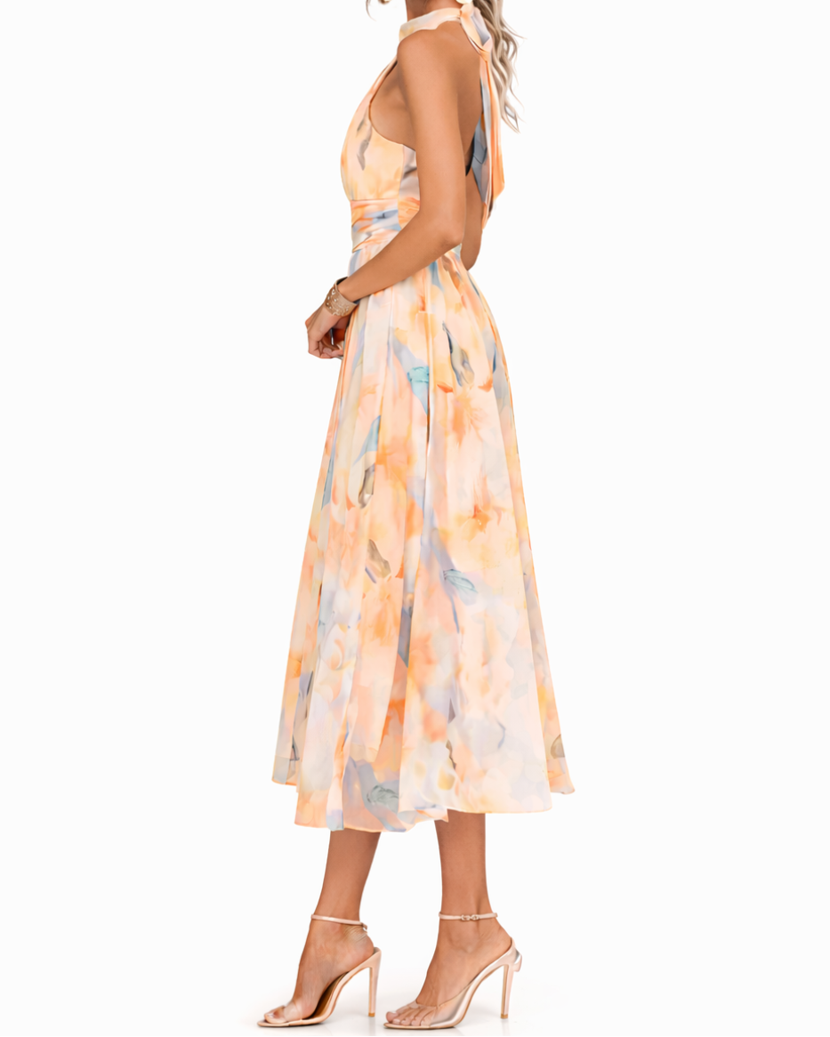 Floral Print Halter Neck Fit and Flare Maxi Dress 6