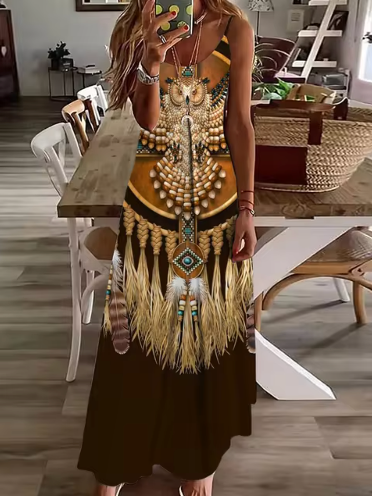 Spaghetti Strap V-Neck Relaxed A-Line Maxi Dress - View 9