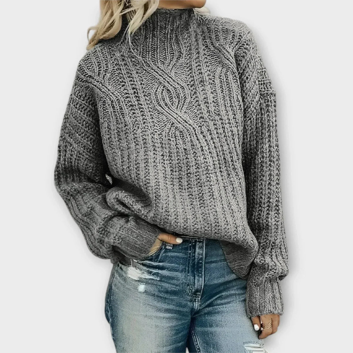 Mock Neck Long Sleeve Textured Knit Sweater 3