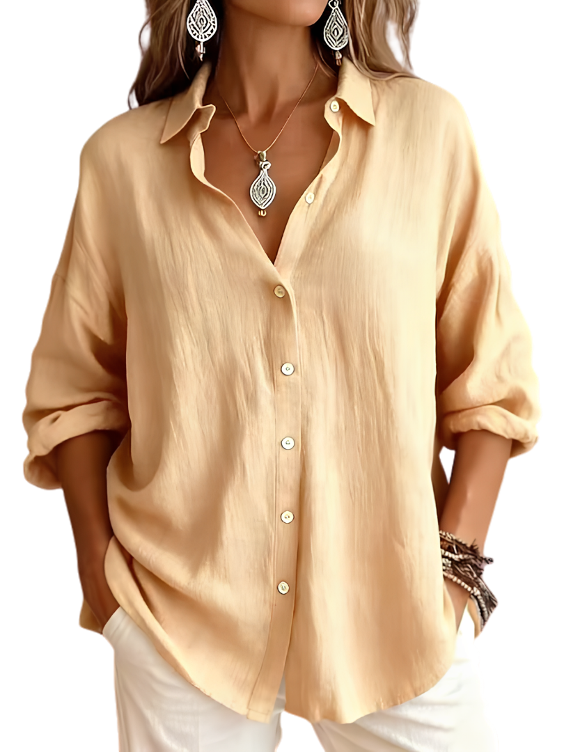 Collared Long Sleeve Relaxed Button Up Shirt 3