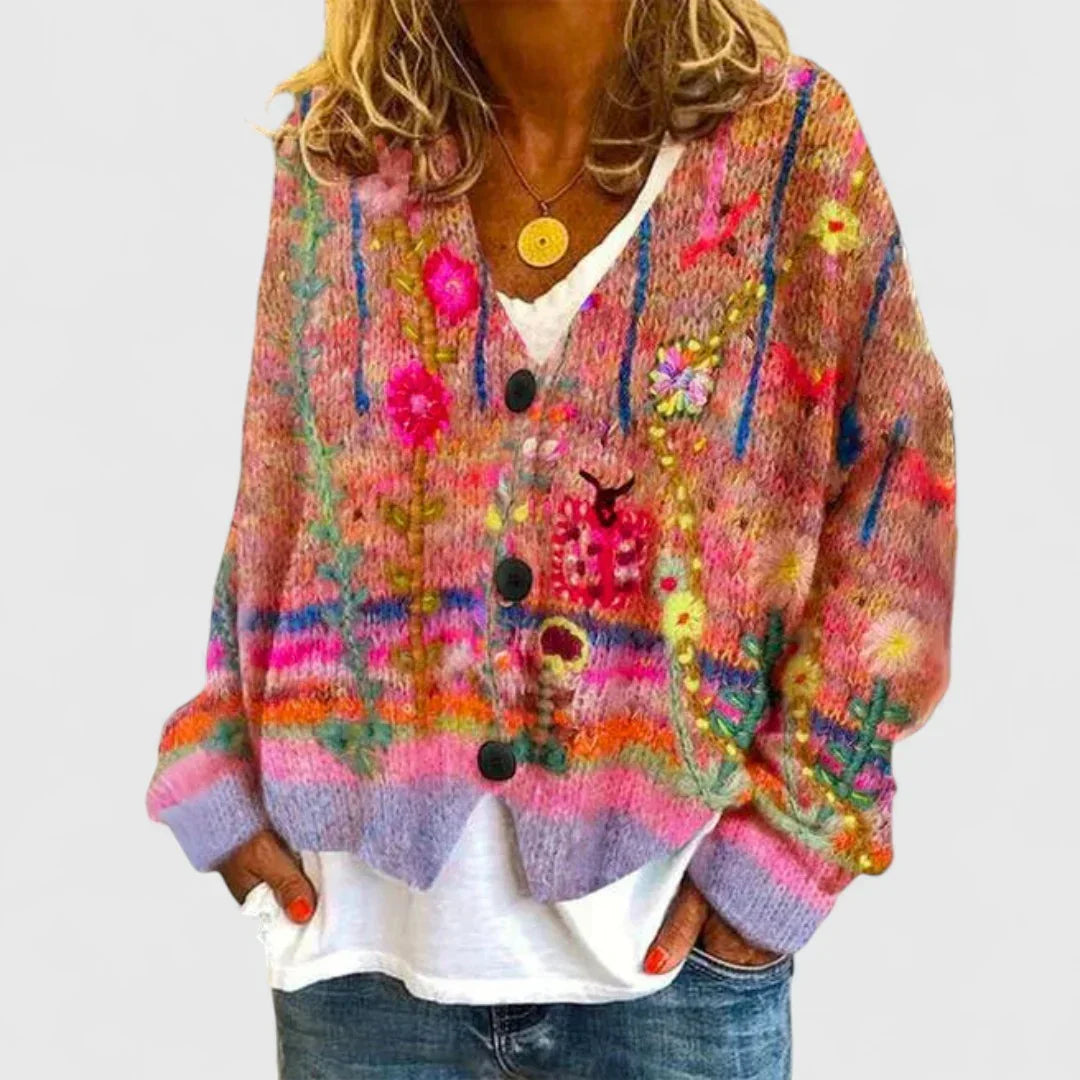 Floral V-Neck Button Front Knit Cardigan 3