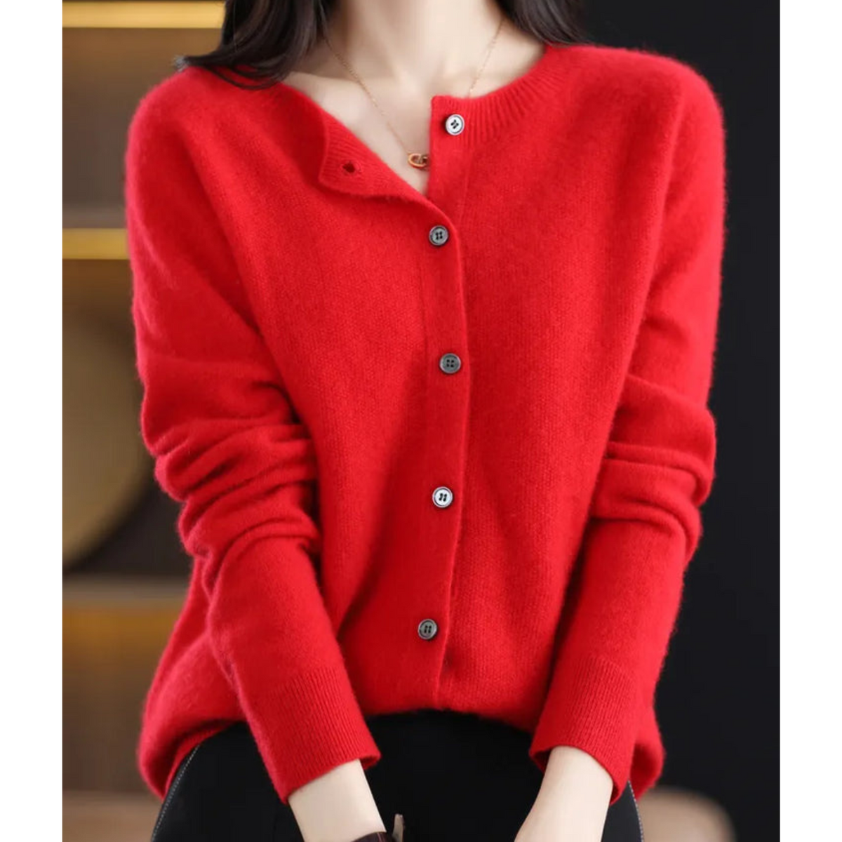Round Neck Button Front Long Sleeve Knit Cardigan 15