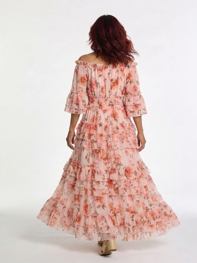 Floral Off Shoulder Ruffle Tiered Maxi Dress 4