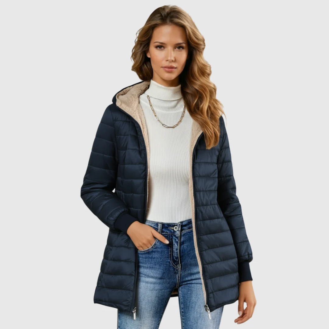 Hooded Sherpa Lined Zip Front Longline Puffer Jacket 3
