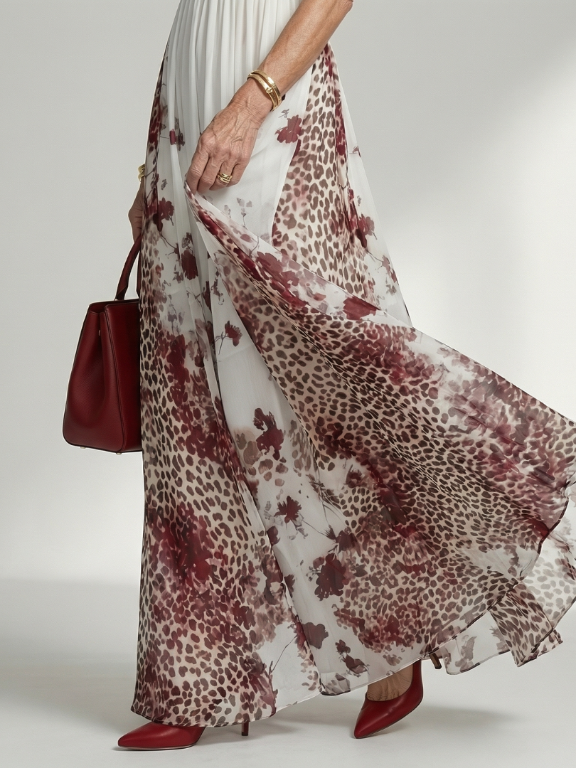 Halter Neck Floral Leopard Print Pleated Maxi Dress 3