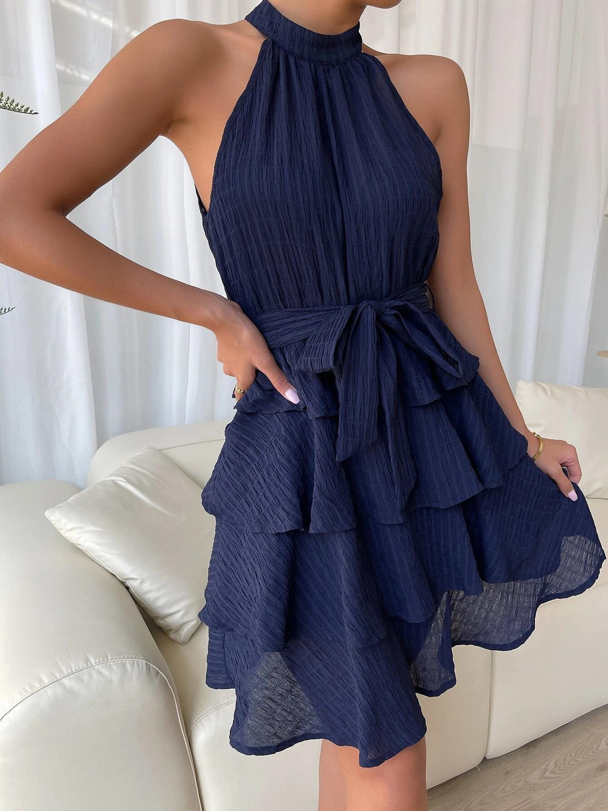 Sleeveless Ruffled Dress S / Purple Party Dresses-L