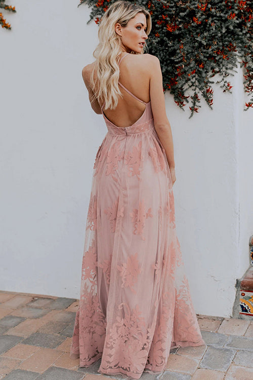 Deep V-Neck Halter Floral Lace Maxi Dress 8