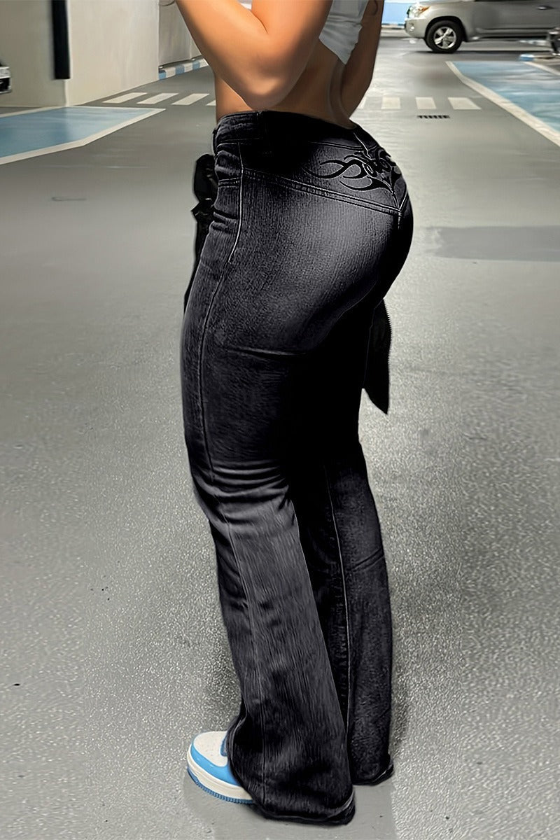 Low-Rise Vintage Washed Flared Denim Jeans