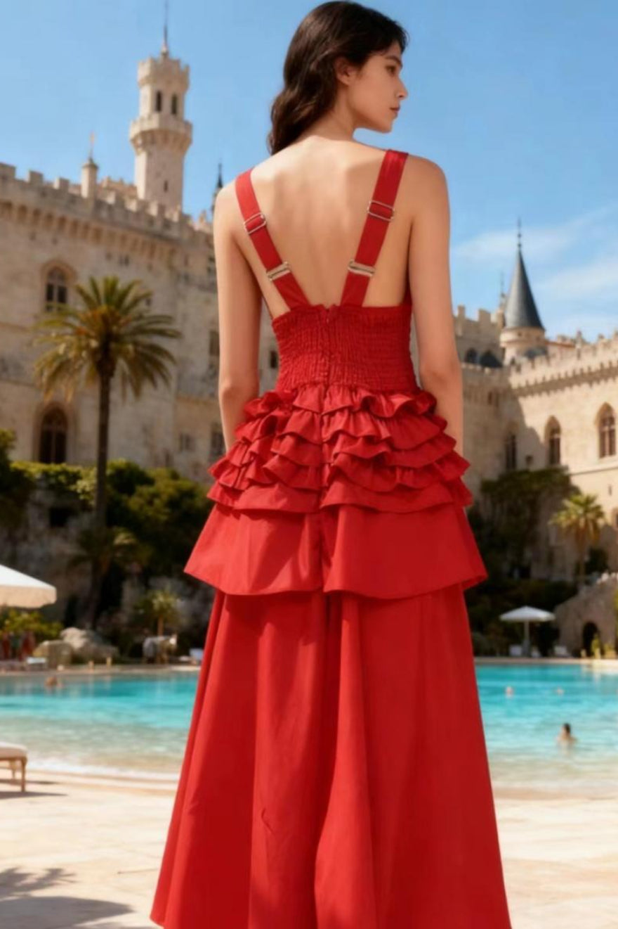 Deep V-Neck Sleeveless Corset Tiered Fit and Flare Midi Dress - View 10