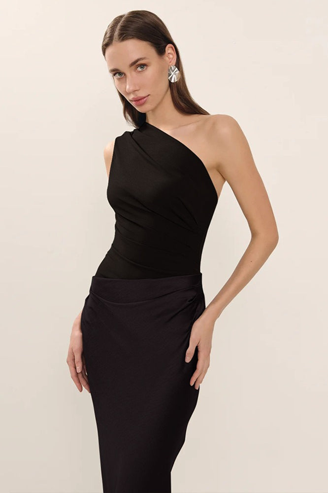 Chic Asymmetric Shoulder Ruched Bodycon Cocktail Dress - View 3