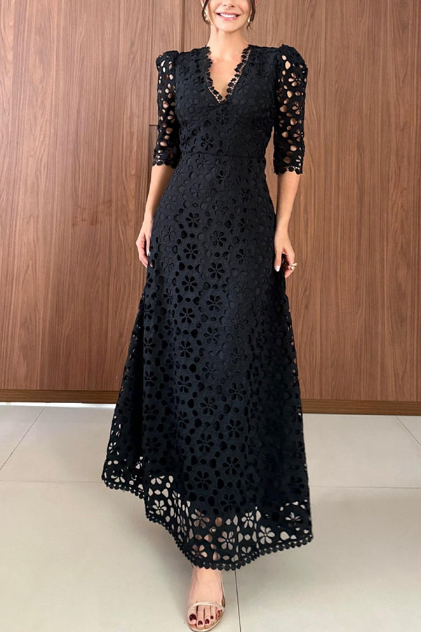 Charlotte Floral Crochet Lace Puff Sleeve Maxi Dress - View 2