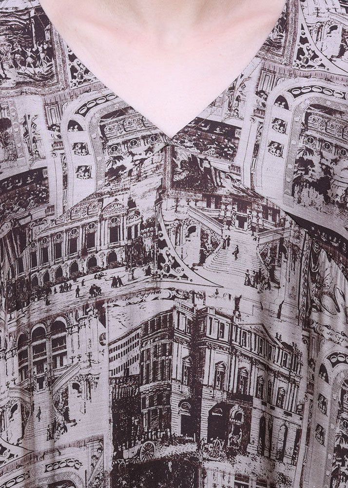 Architectural Print V-Neck Short Sleeve Oversized Maxi Dress - View 4