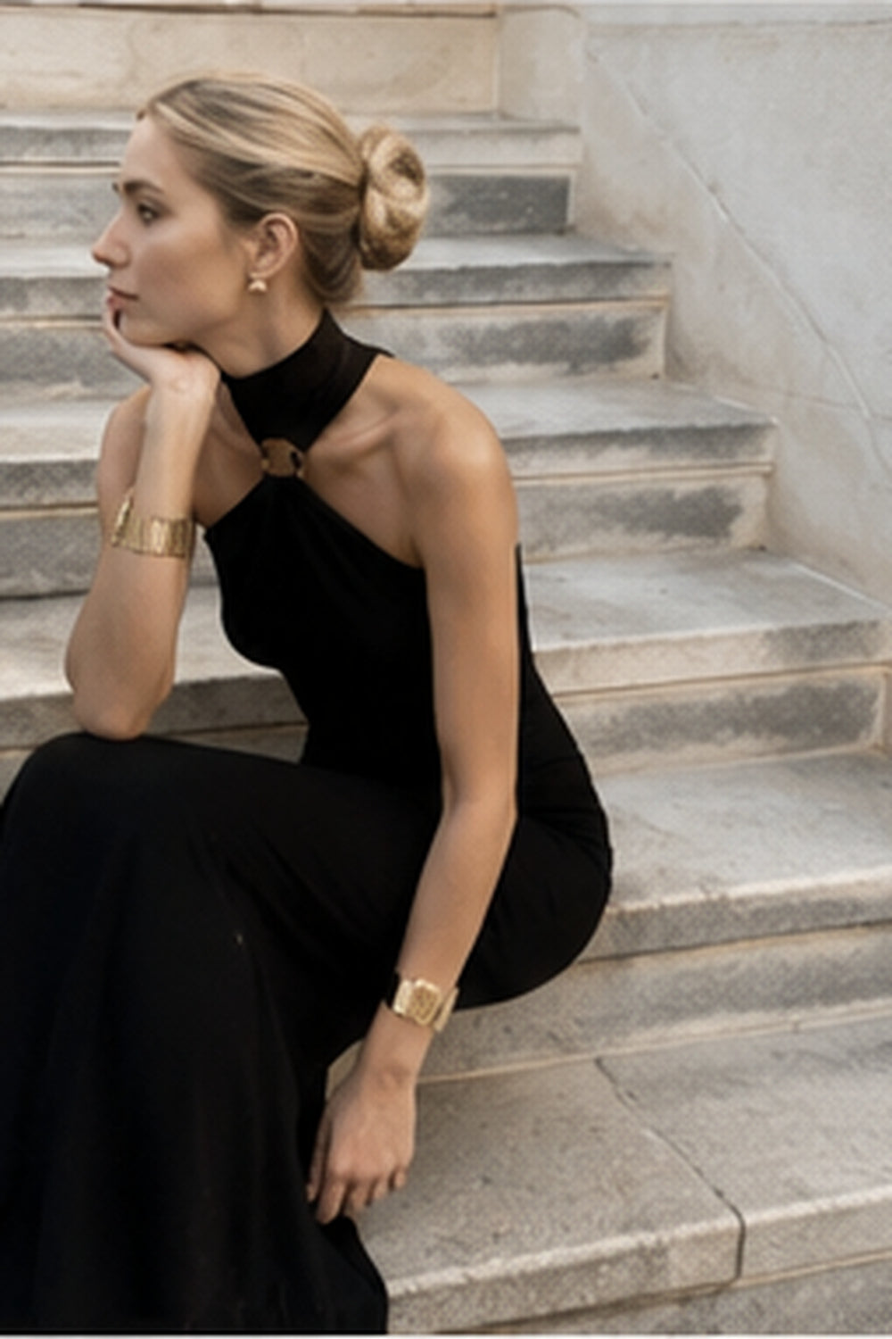 Halter High Neck O-Ring Sleeveless Maxi Dress