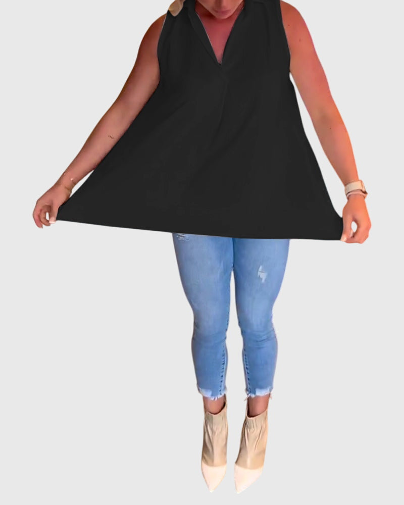 Collared Sleeveless High Low Blouse 22