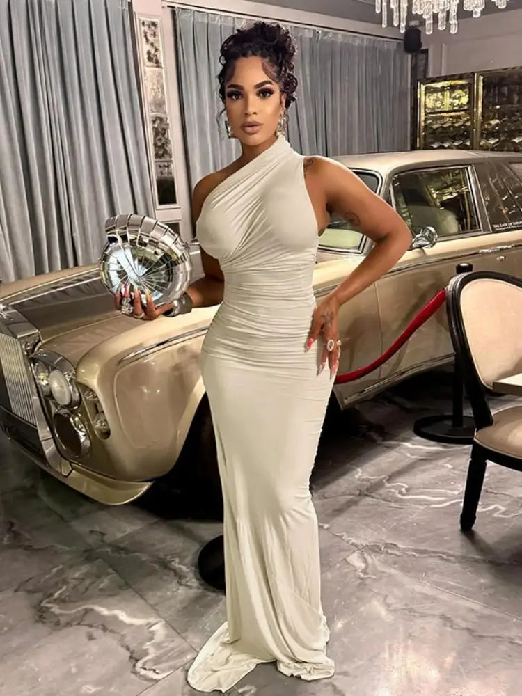 Sleeveless Solid Bodycon Party Maxi Dress - View 3