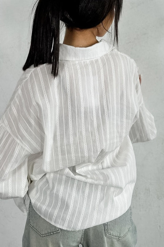 Flare Sleeve Jacquard Tie Blouse