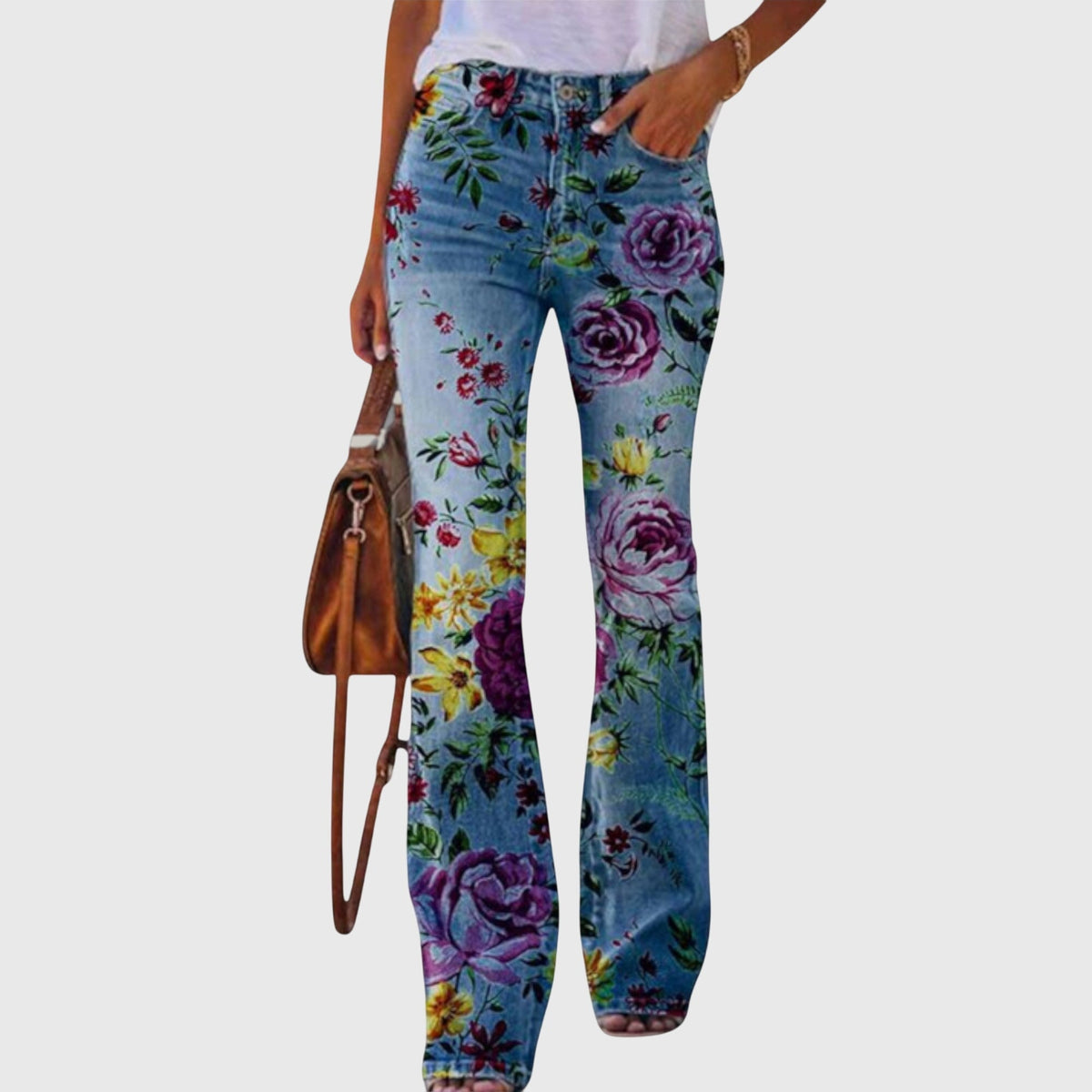 Floral Print High Waist Flare Jeans 6