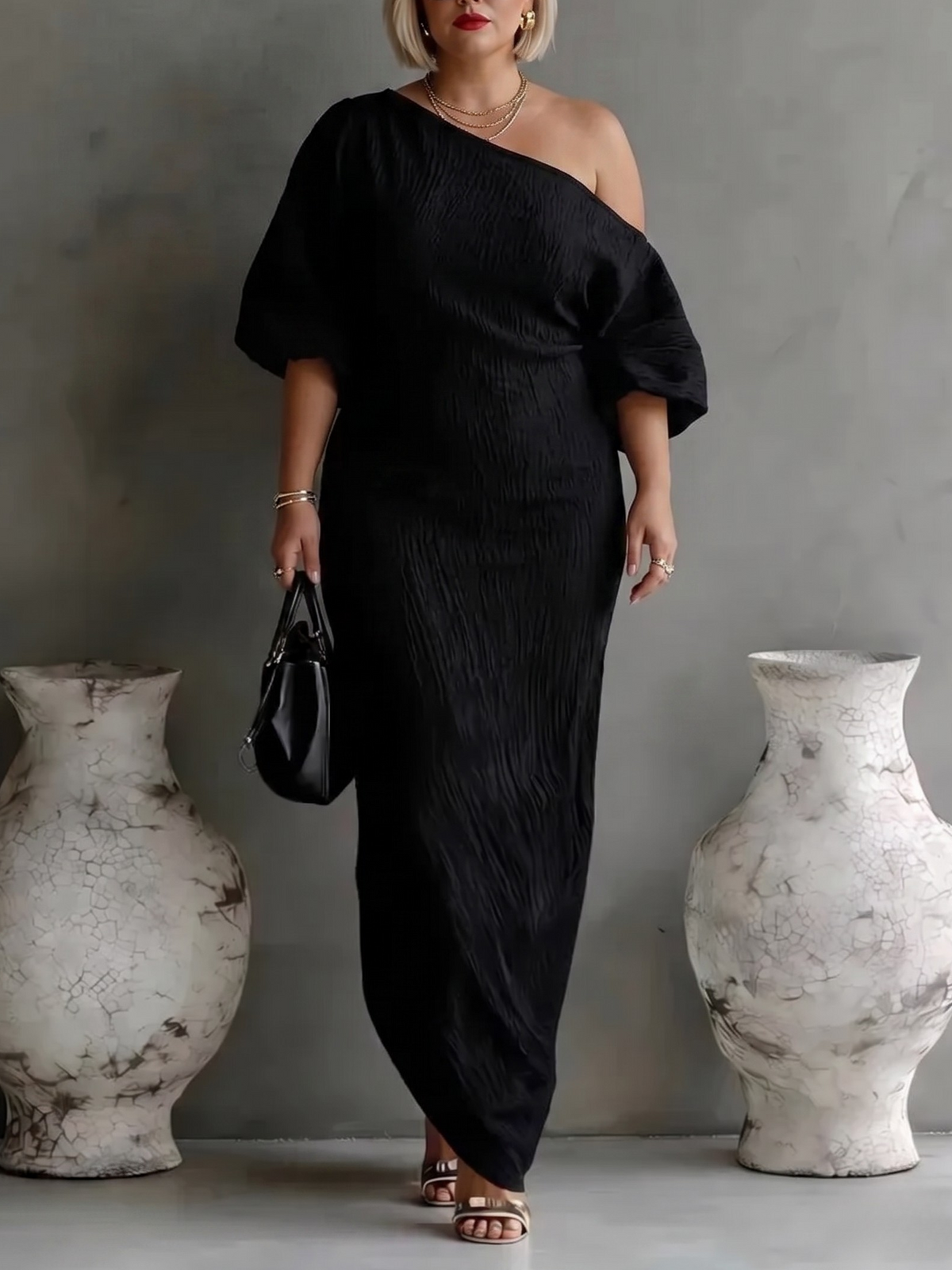 One Shoulder Batwing Sleeve Relaxed Maxi Dress 7