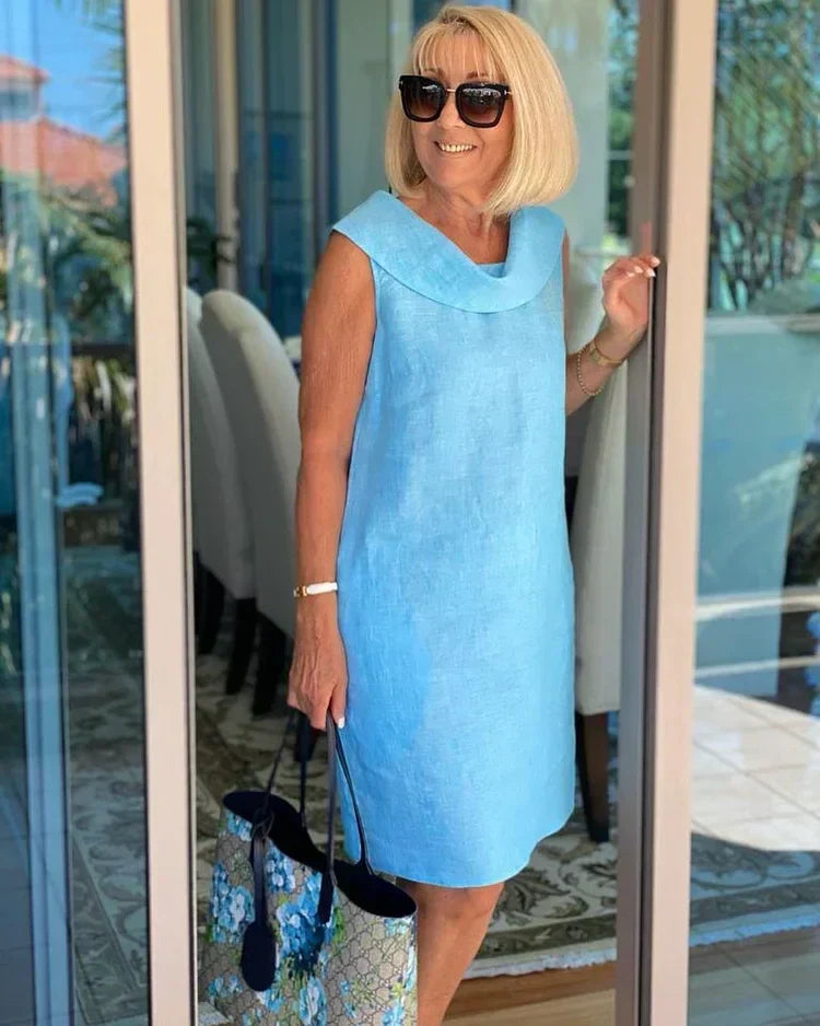 Cowl Neck Sleeveless Linen Look Shift Dress 3