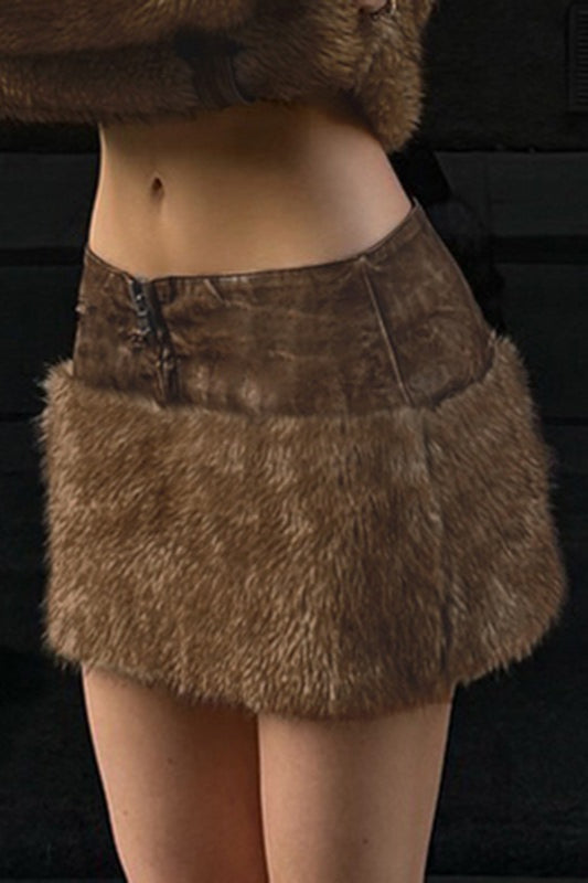 Leather Panel Faux Trim Bodycon Skirt