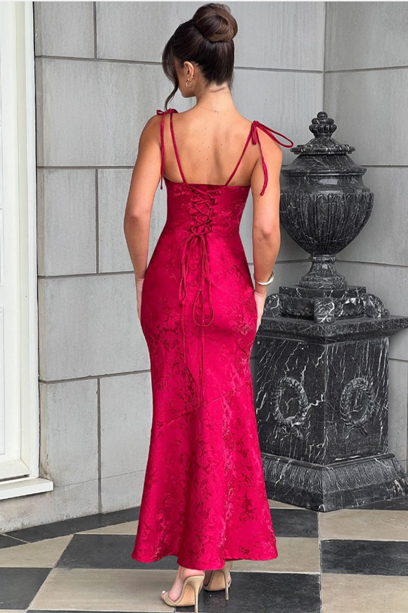Jacquard Square Neck Backless Mermaid Maxi Dress - View 18